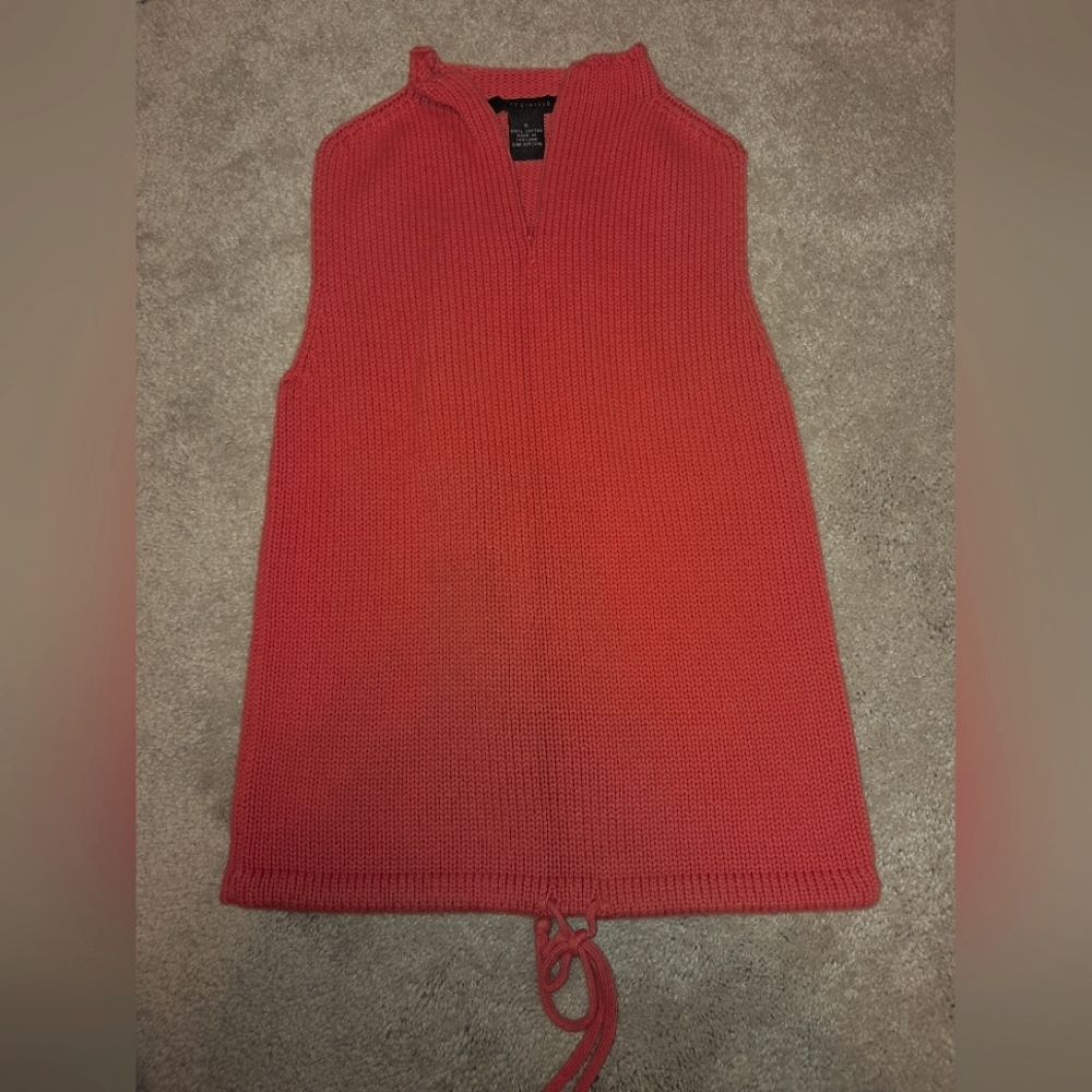 Womens The Limited Orange Sleeveless Knit Mock Neck Sweater Tank Size Small